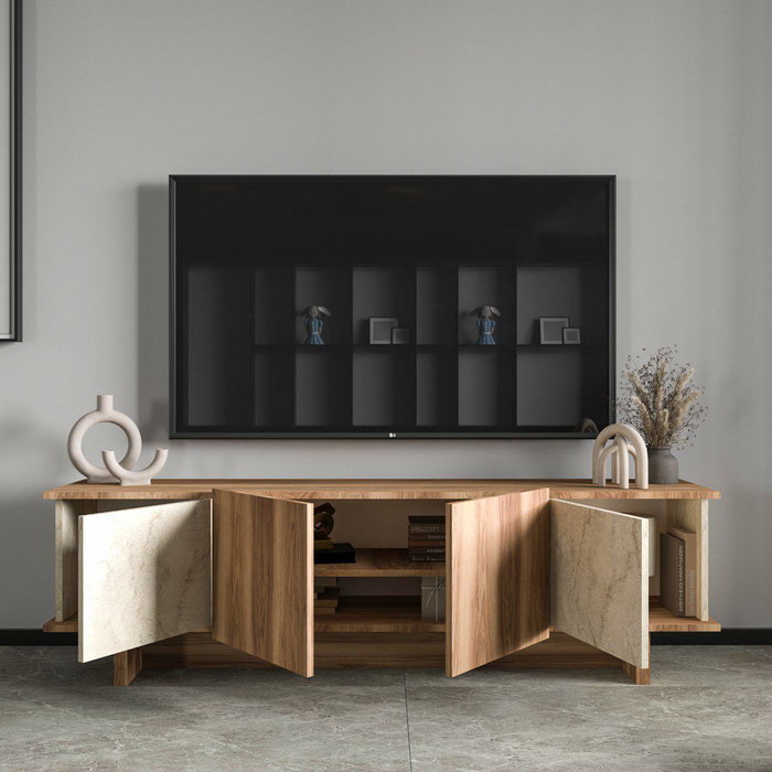 Hanah Home Diana Mesa de TV Travertino y Nogal